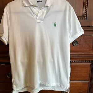 Ralph Lauren Men's White Polo Shirt with Green Logo